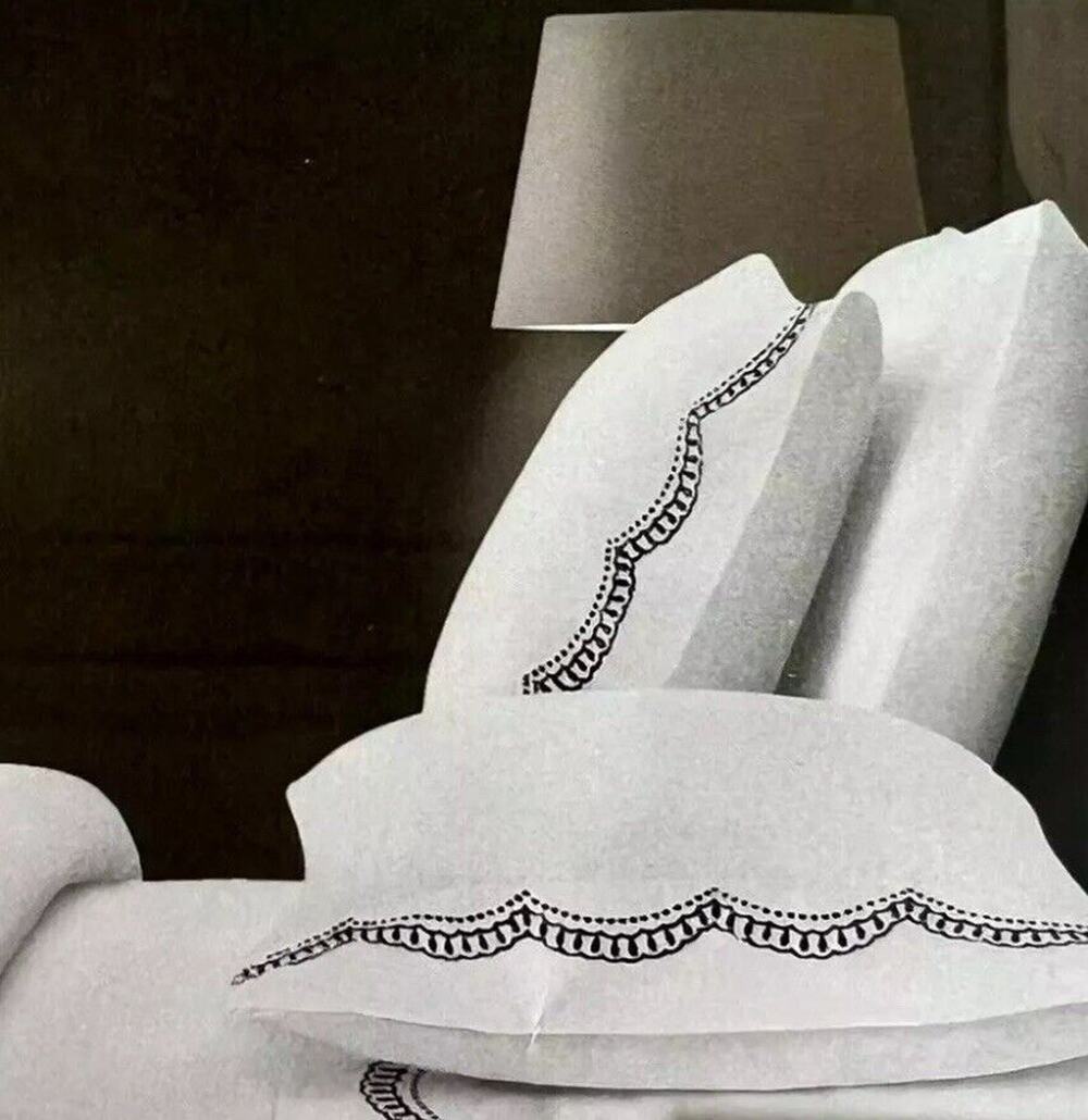 Rachel Ashwell Embroidered Scallop KING Sheet Set NAVY BLUE White 100% Cotton